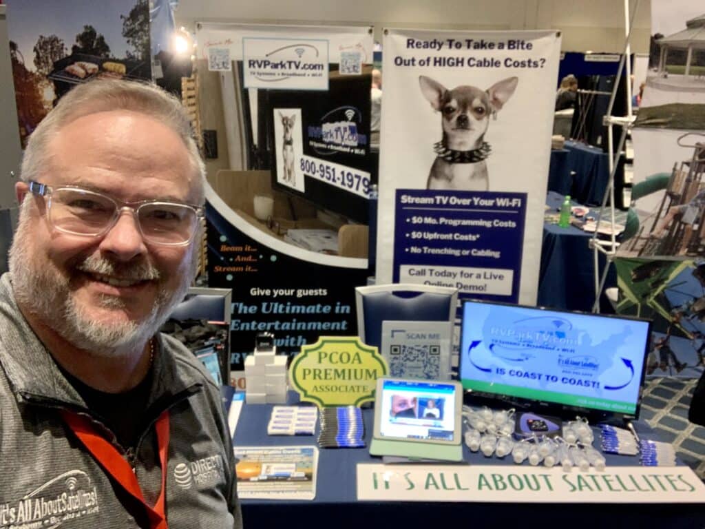 Ted Maes of RVParkTV.com by Its All About Satellites at the 2021 PCOA Convention and Trade Show